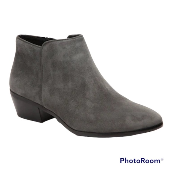 Sam Edelman Petty Gray Leather Suede Side Zip Block Heel Ankle Bootie - Picture 1 of 14